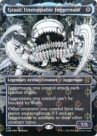 Graaz, Unstoppable Juggernaut (Borderless) (Step-and-Compleat Foil) from Phyrexia: All Will Be One